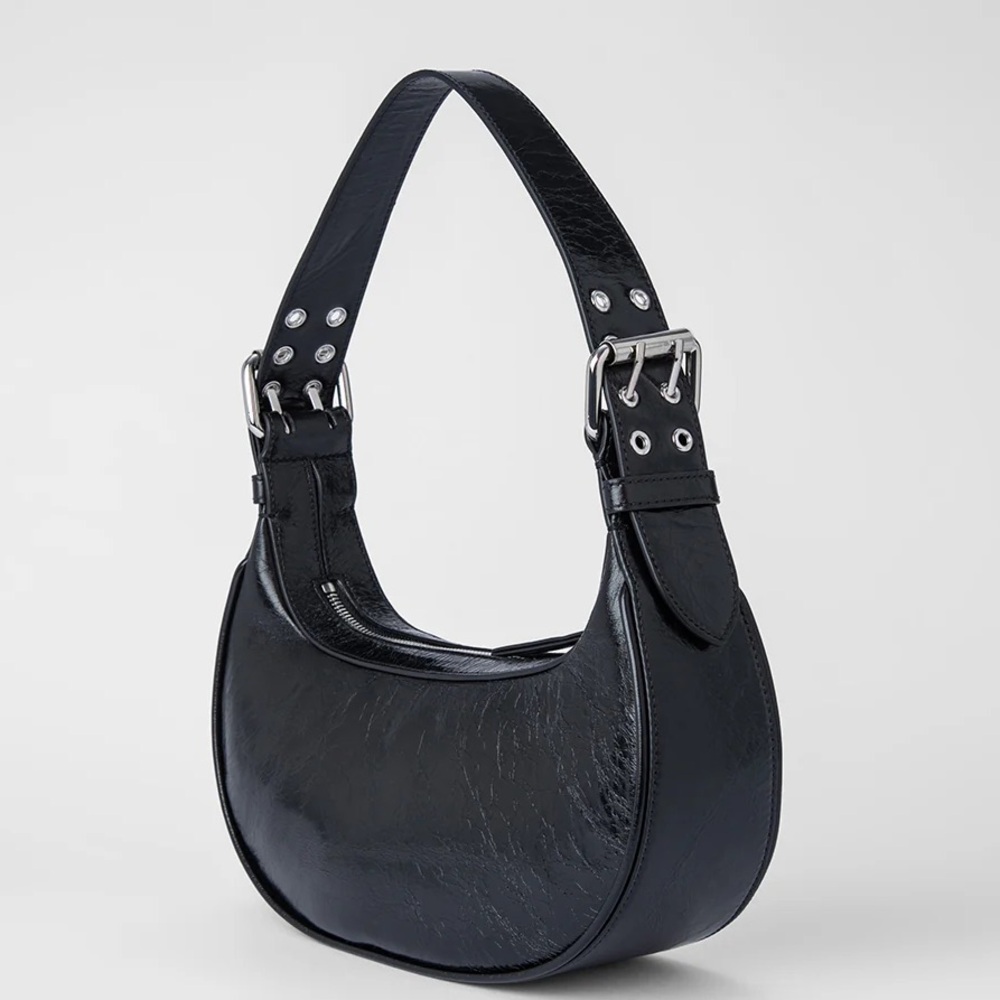 BY FAR SOHO BAG IN BLACK CREASED LEATHER